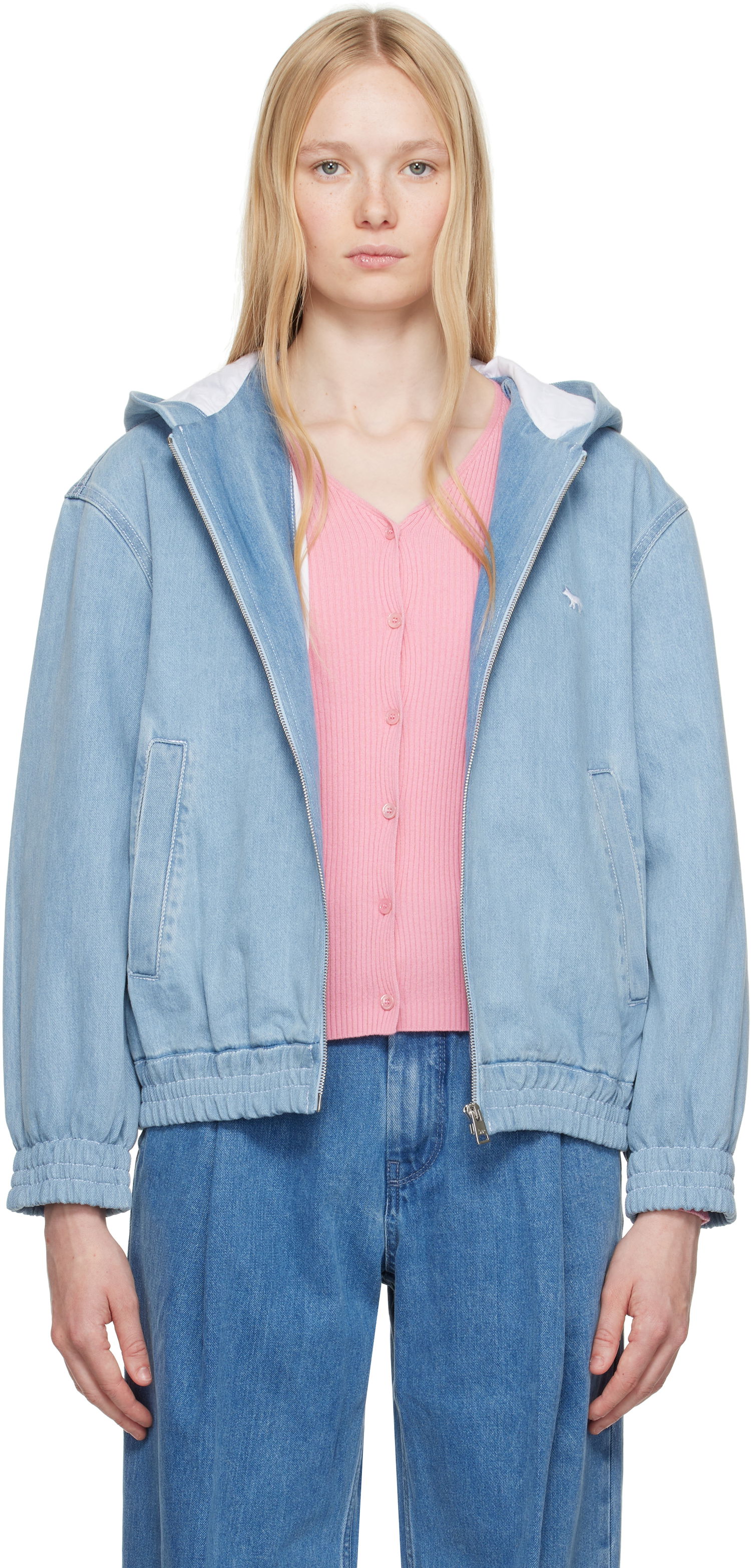Jakna MAISON KITSUNÉ Maison Kitsuné Zipped Hooded Denim Jacket Modra | OW02103WD4010, 0