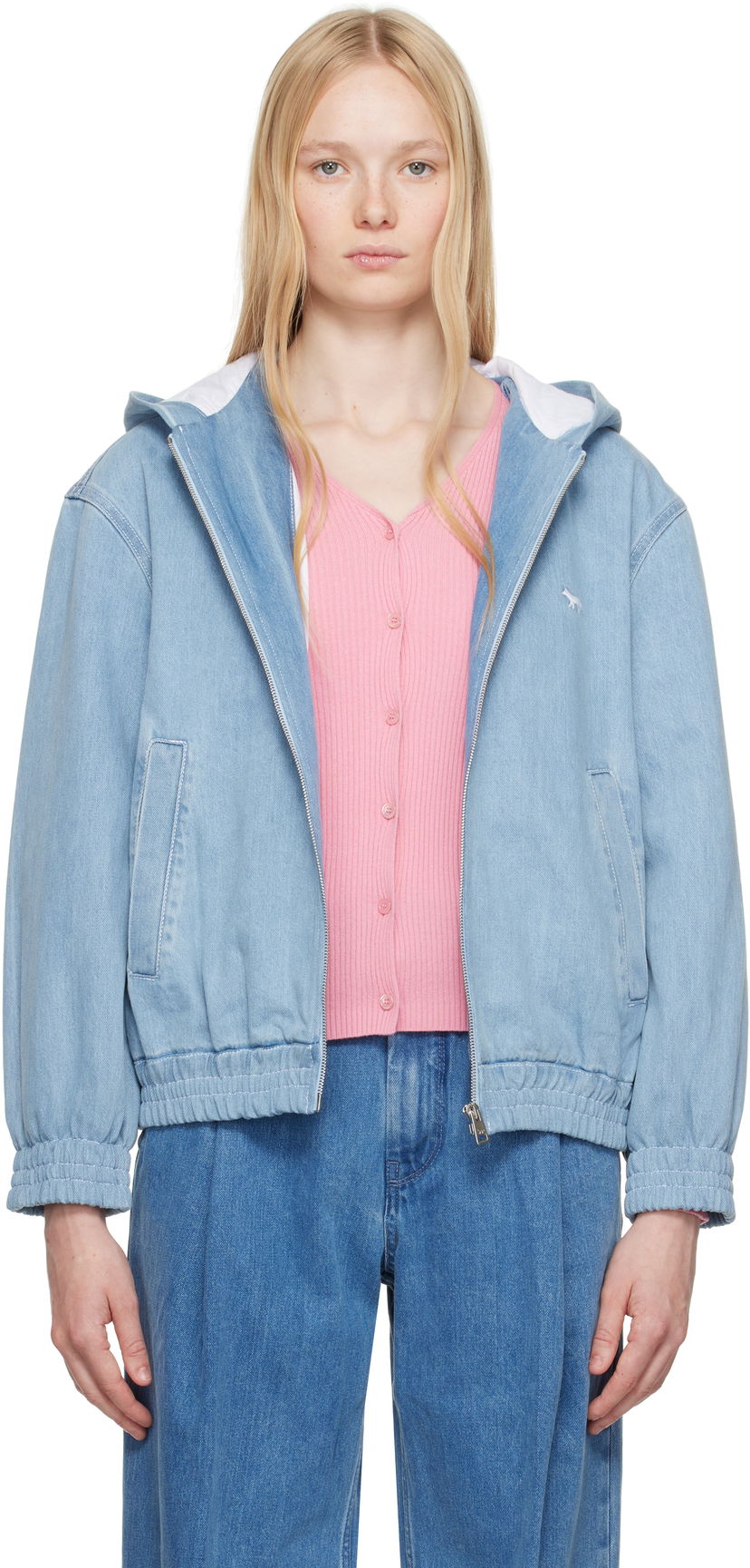 Jakna MAISON KITSUNÉ Maison Kitsuné Zipped Hooded Denim Jacket Modra | OW02103WD4010
