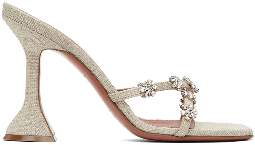 Modni dodatki Amina Muaddi Amina Muaddi Lily 95 Heeled Sandals Bež | LILY SLIPPER 95 CL CANVAS