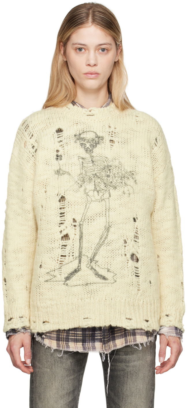 Pleteni pulover R13 R13 Distressed Skeleton Graphic Sweater Bež | R13WY089-Y142B