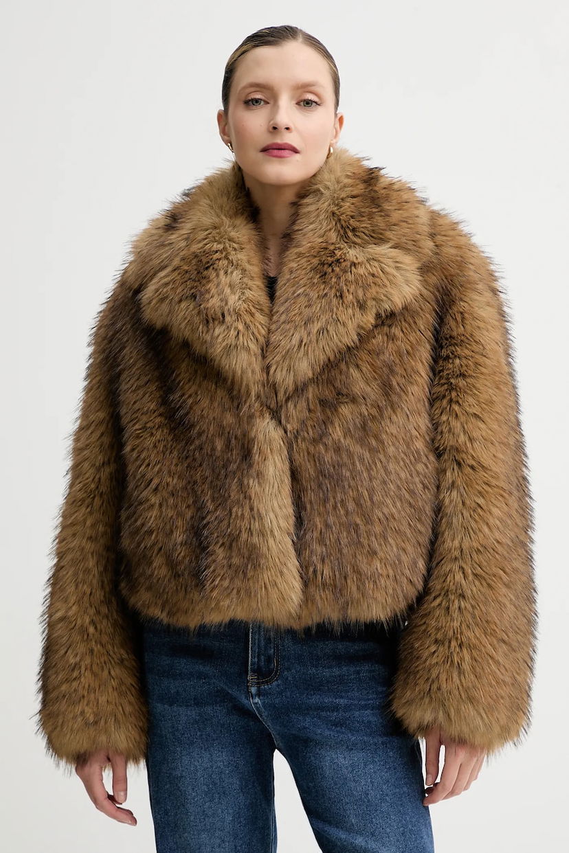 Plašči STAND STUDIO Cropped Faux Fur Coat Samara Rjava | 61701.9405