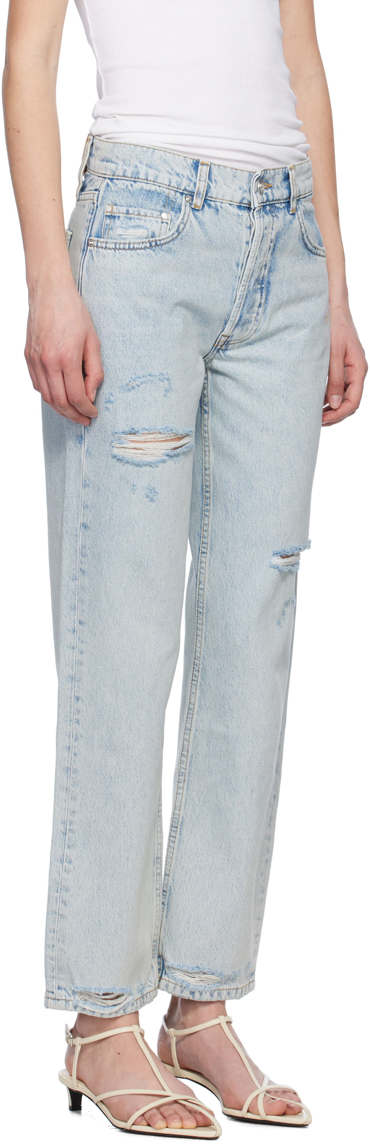 Kavbojke Anine Bing Anine Bing Kate Distressed Straight-Leg Jeans Modra | A-06-10615-WHD24, 1