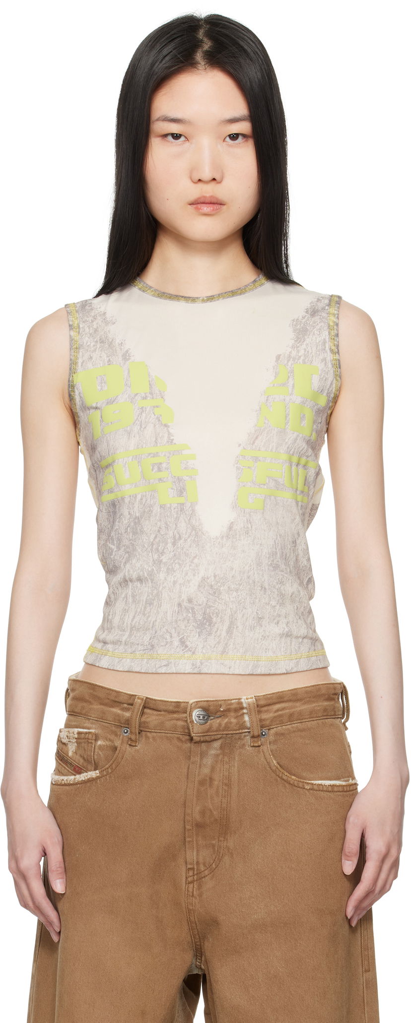 Majica brez rokavov Diesel Graphic Print Slim Fit Tank Top Bež | A17083 0CPAA