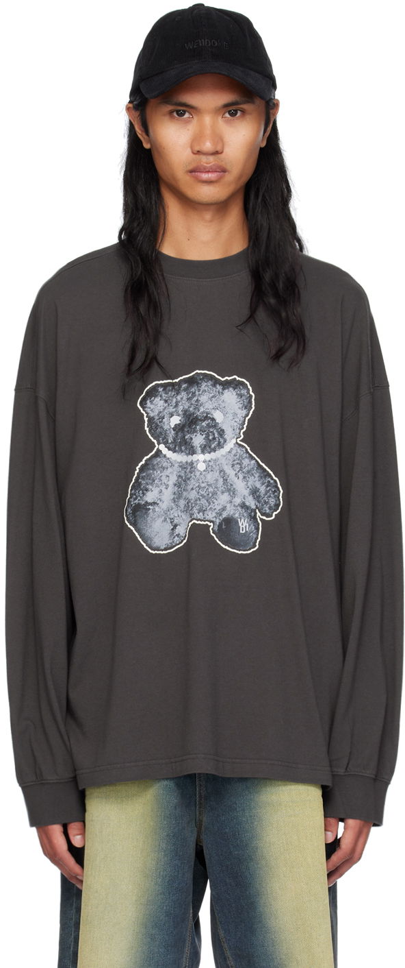 Majica We11done Necklace Teddy Graphic Long Sleeve T-Shirt Siva | WD-TT9-20-116-U-CH