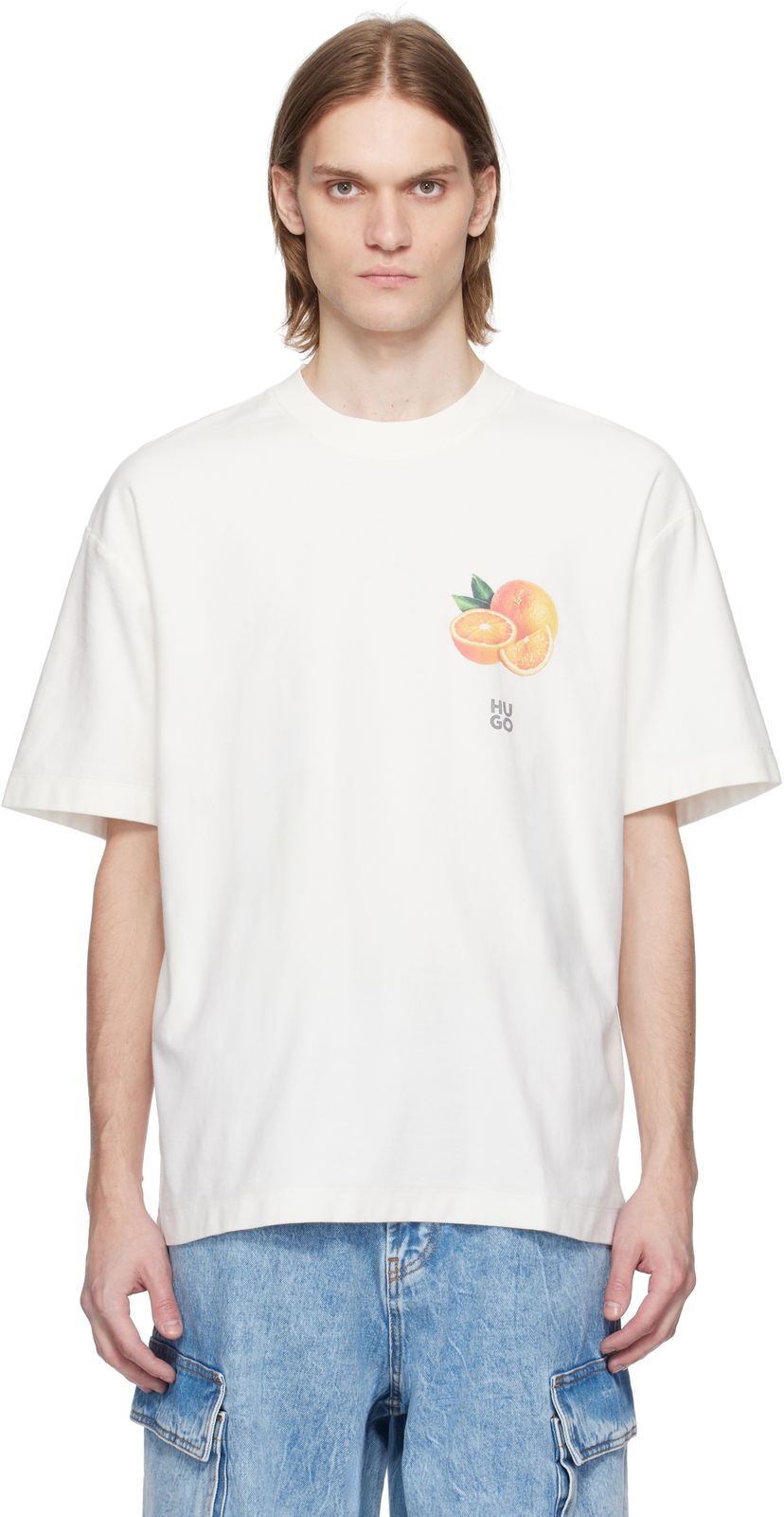 Majica BOSS Hugo Orange Prints Cotton Jersey T-Shirt Bela | 50537576