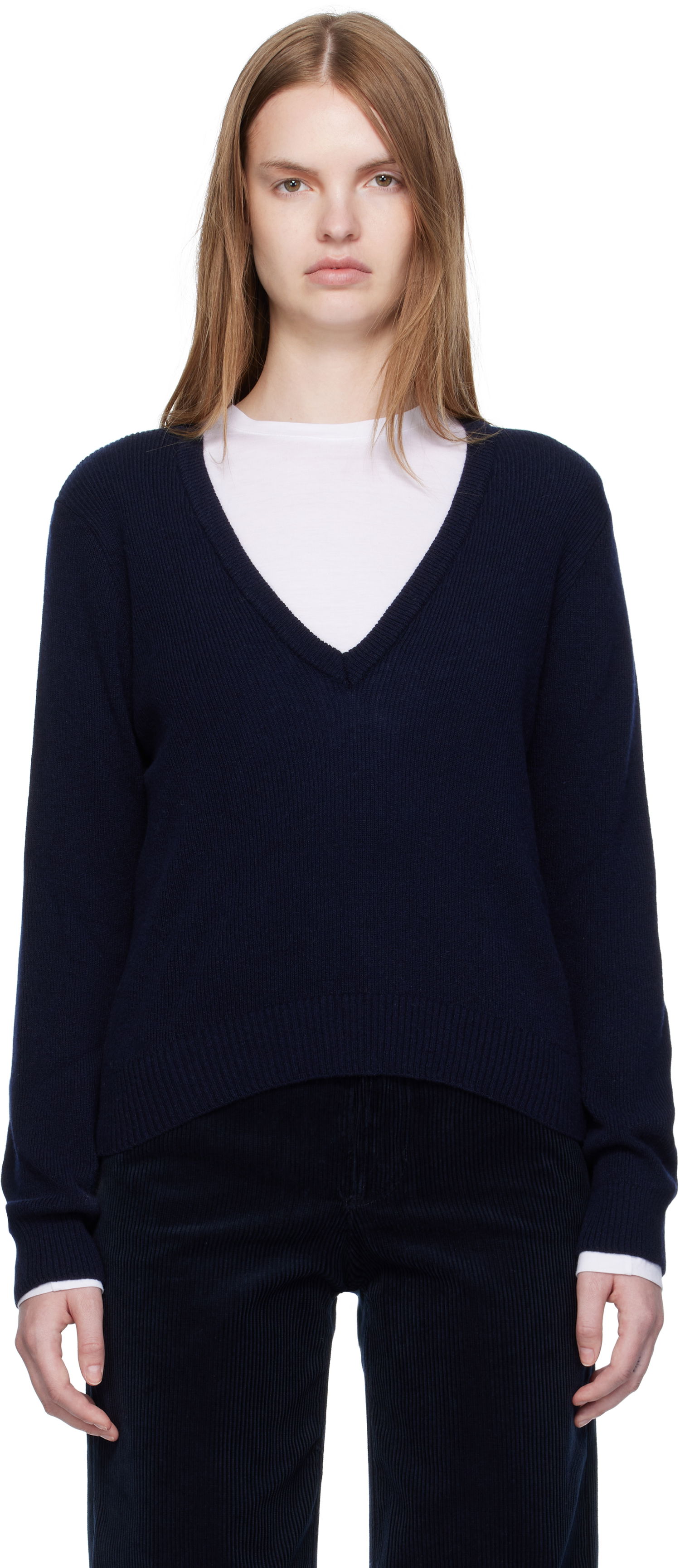 Pleteni pulover A.P.C. A.P.C. Anae V-Neck Sweater Mornarica | WOASA-F23429, 0