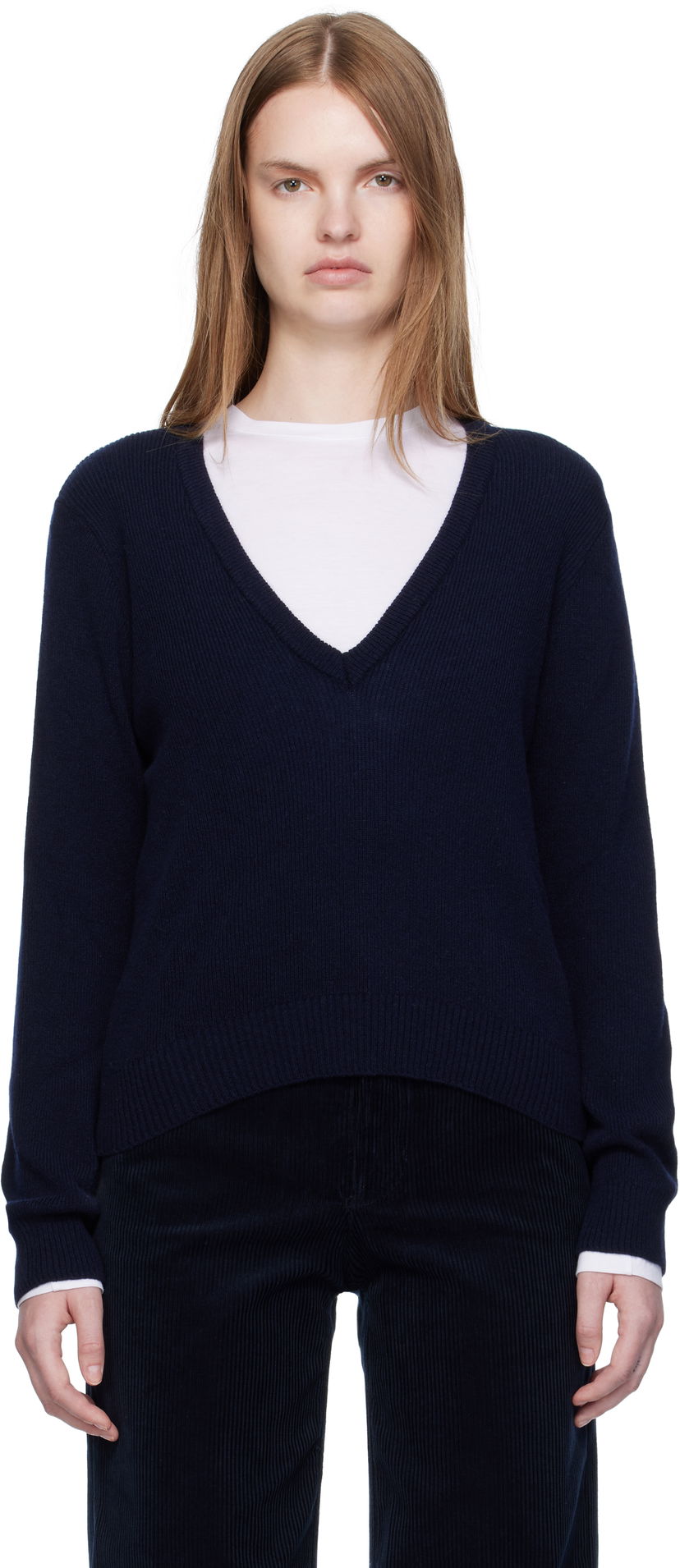 Pleteni pulover A.P.C. A.P.C. Anae V-Neck Sweater Mornarica | WOASA-F23429