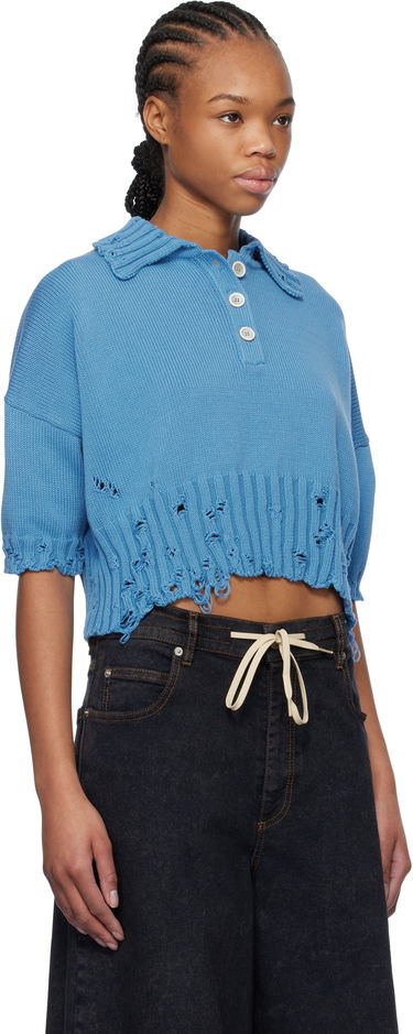 Pleteni pulover Marni Marni Cropped Knit Polo Modra | POMD0045E0 UFC652, 1