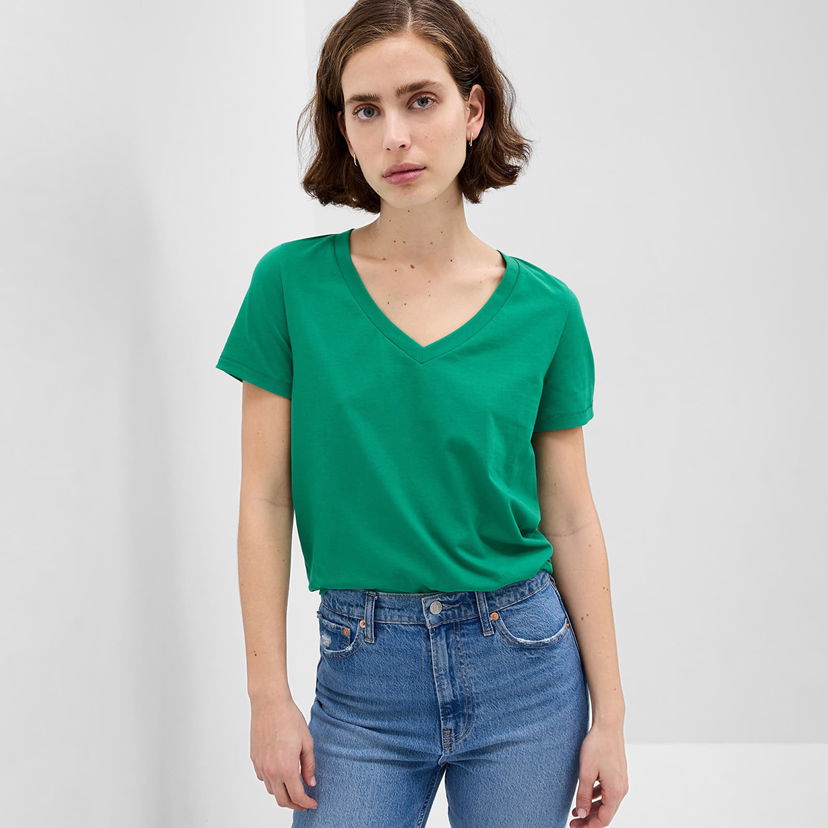 Majica GAP T-Shirt Basic V-Neck Tee Lovely Emerald Zelena | 740140-50