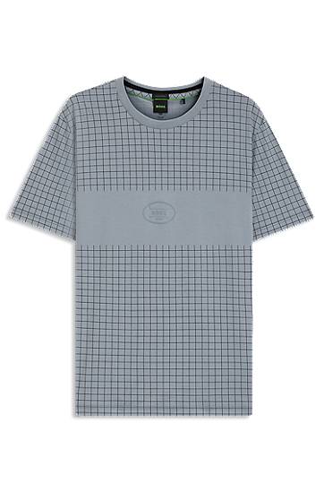 Majica BOSS Pima Cotton T-Shirt with Check Print Modra | 50543806