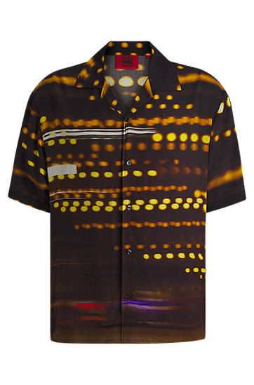 Srajce BOSS HUGO x RB Oversized-Fit Racing-Print Shirt Črna | 50543031