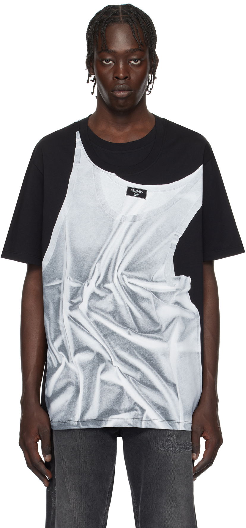 Majica Balmain Tank Top Print T-Shirt Črna | EH1EG028GE37