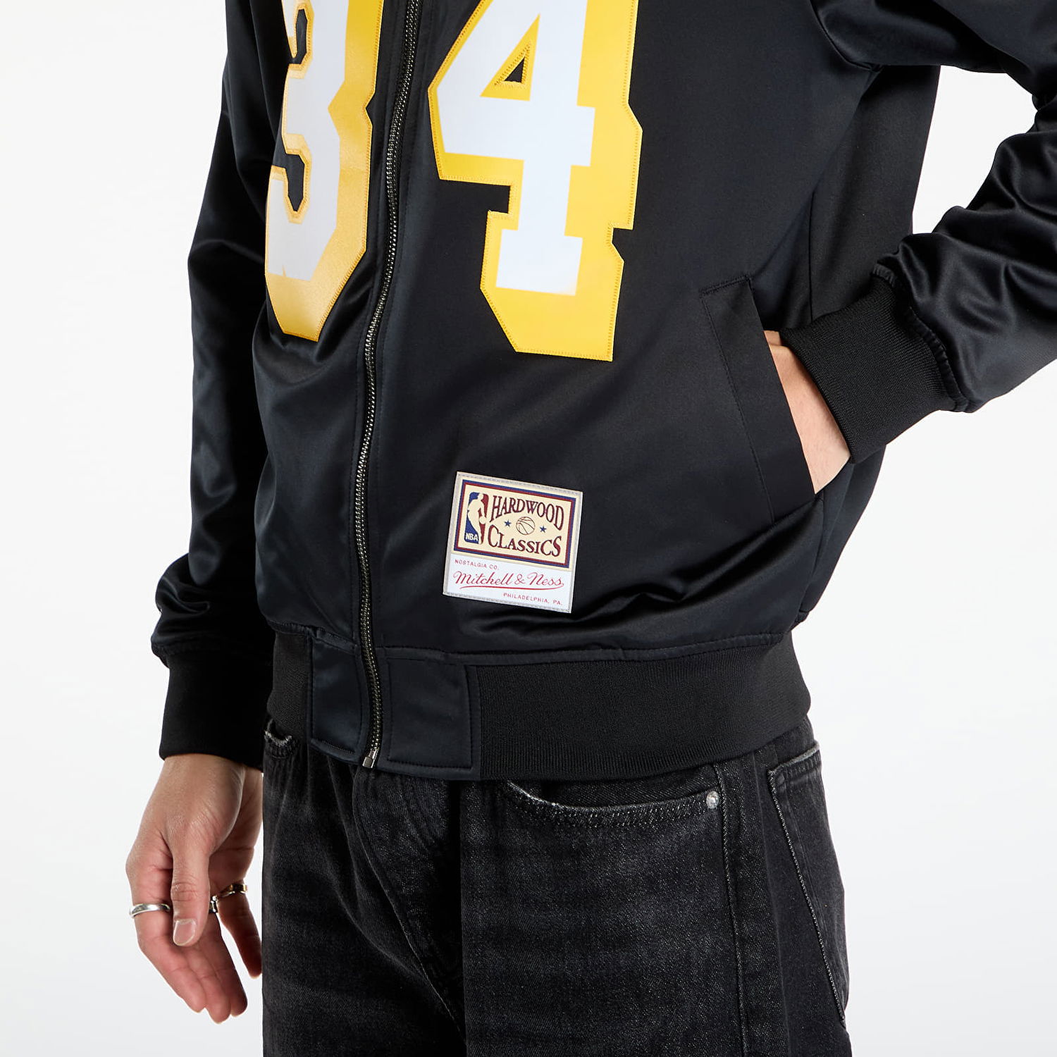 Bomber jakna Mitchell & Ness NBA Maxxed Out Lakers Shaquille O'Neal 34 Satin Jacket Črna | JK11279-LALBLCK, 1