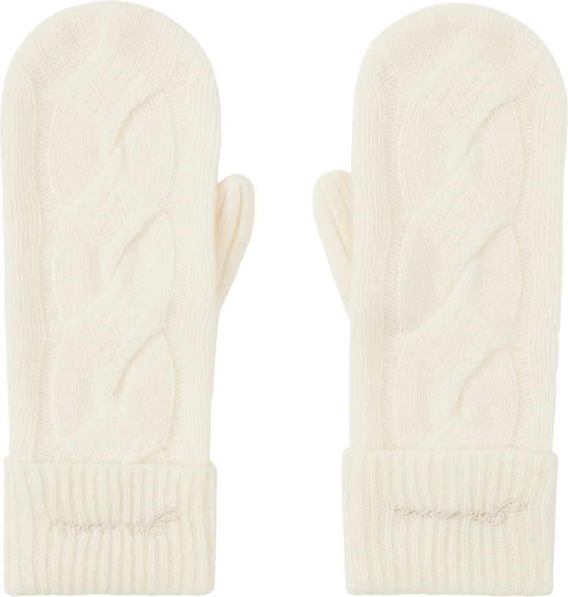 Rokavice GANNI GANNI Cable Knit Cashmere Blend Mittens Bela | A6491