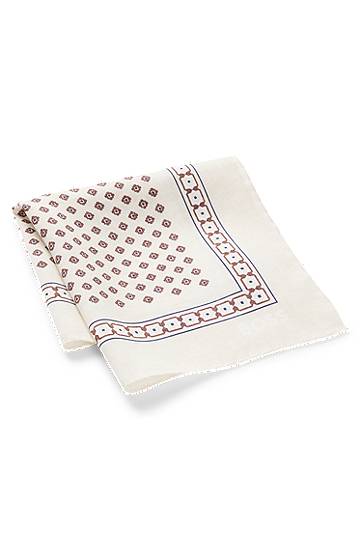 Šala BOSS Digital Print Geometric Border Pocket Square Bež | 50551097, 1