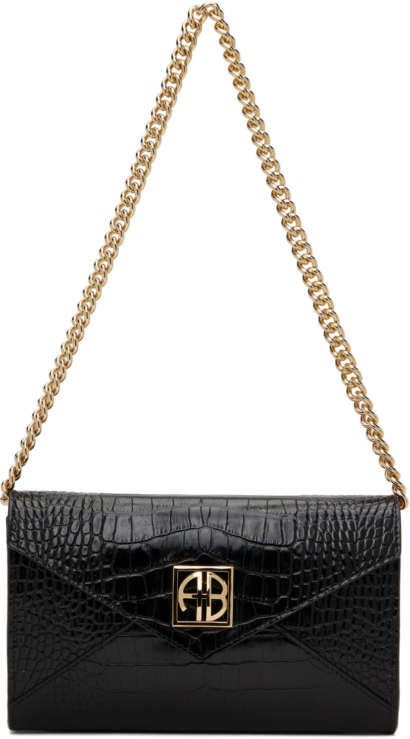 Denarnica Anine Bing ANINE BING Small Elly Croc-Embossed Clutch Bag Črna | A-13-10469-BLK1