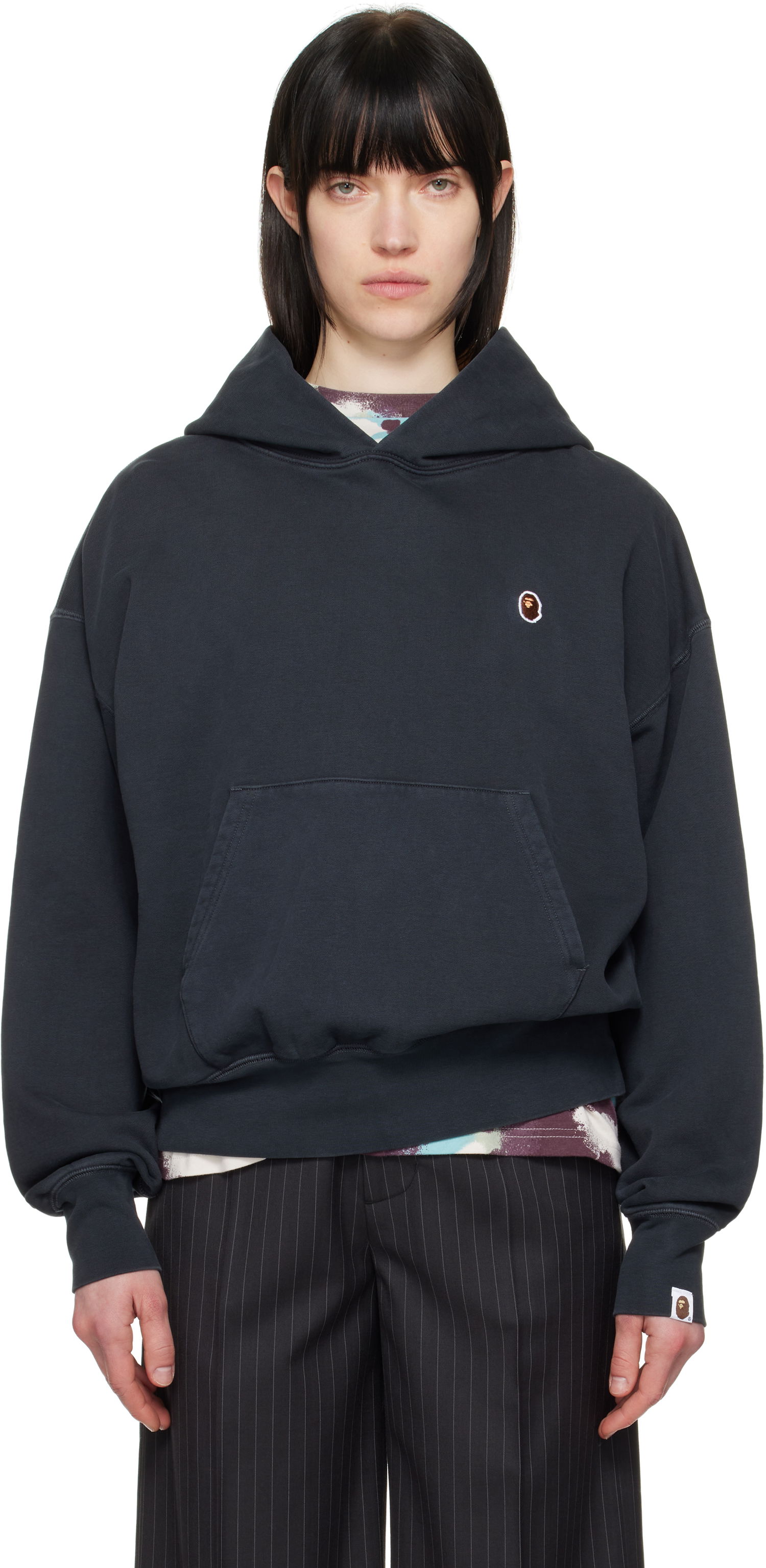 Pulover BAPE A Bathing Ape One Point Pigment Dyed Oversized Hoodie Mornarica | 001PPL302004L, 0