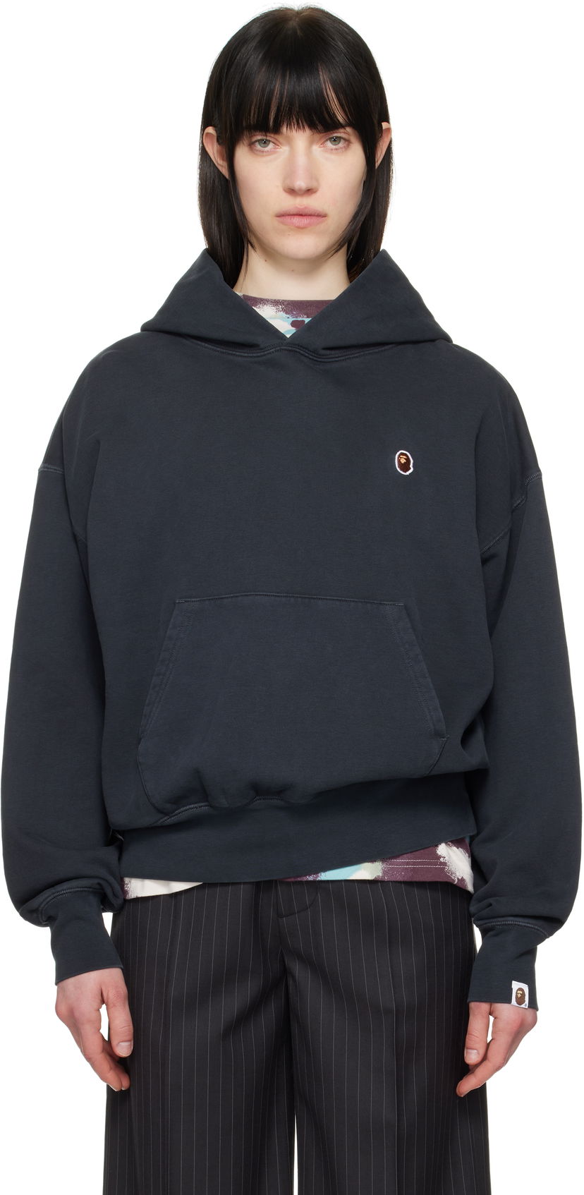 Pulover BAPE A Bathing Ape One Point Pigment Dyed Oversized Hoodie Mornarica | 001PPL302004L