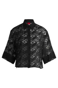 HUGO Regular-Fit Chiffon Blouse with All-Over Logo Print