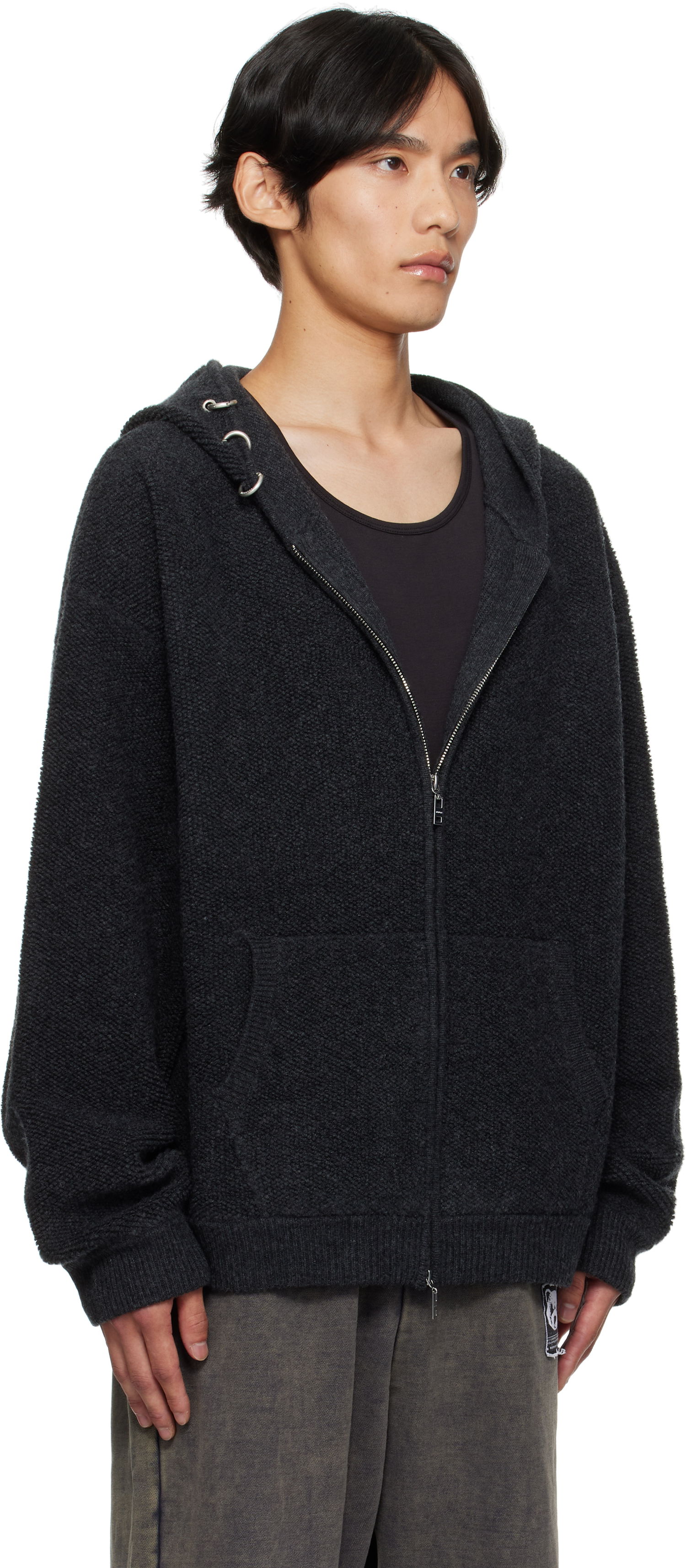 Pulover We11done We11done Bouclé Zip-Up Hoodie Siva | WD-KJ2-25-642-M-CH, 1