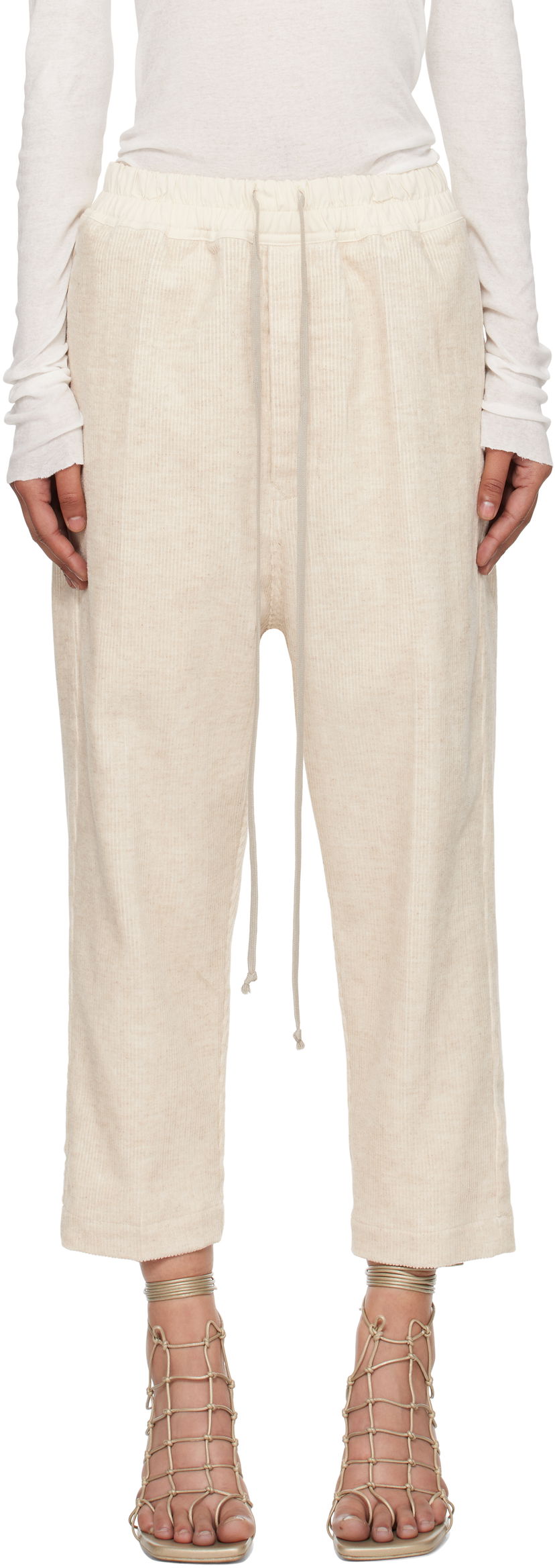 Hlače Rick Owens Rick Owens Concordians Drawstring Astaires Trousers Bež | RP02E4303 MLC