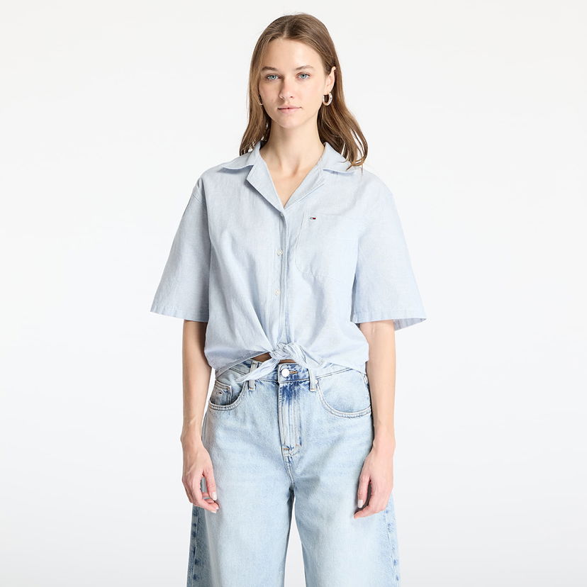 Srajce Tommy Hilfiger Tommy Jeans Women's Cropped Linen Short Sleeve Shirt Modra | DW0DW20286 0A8