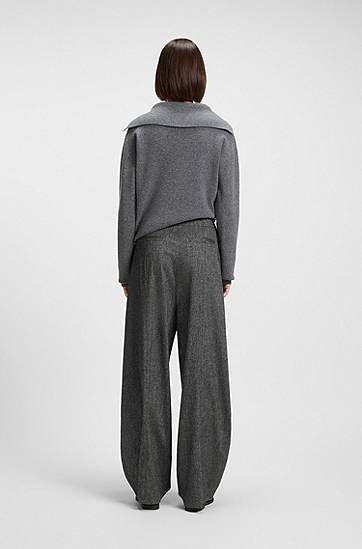 Hlače BOSS Oversized-fit Trousers with Structured Stretch Fabric Siva | 50548212, 1