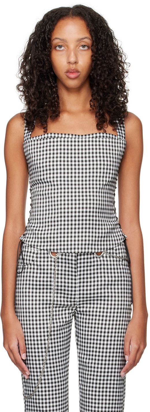 Majica brez rokavov Miaou Miaou Vallois Gingham Corset Top Črna | 7061GINOND