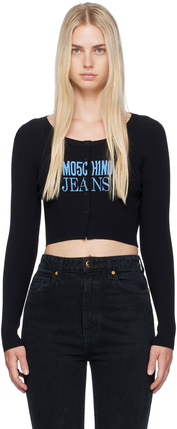 Pleteni pulover Moschino Jeans Ribbed Knit Cardigan Črna | 242K10927