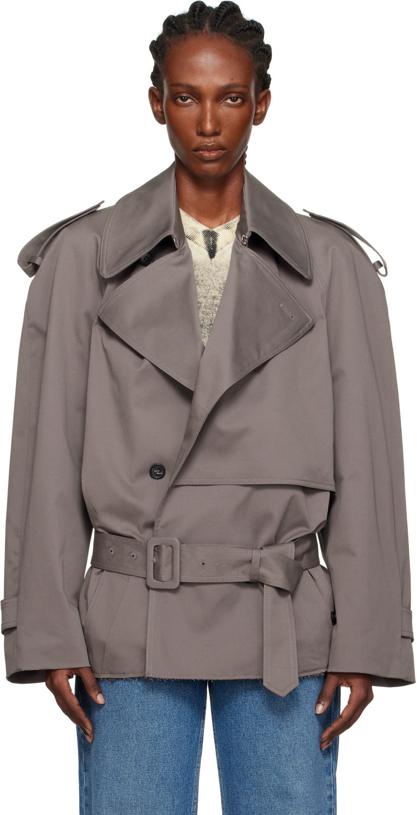 Trenčkot Maison Margiela MM6 Maison Margiela Cotton Twill Sportsjacket Trench Coat Siva | S62AN0154 S54452
