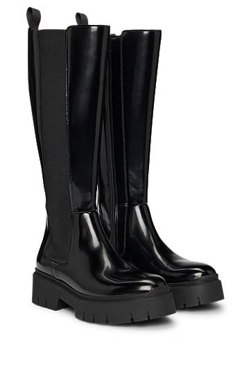 Obleke BOSS Faux Leather Knee-High Chelsea Boots Črna | 50529861, 0