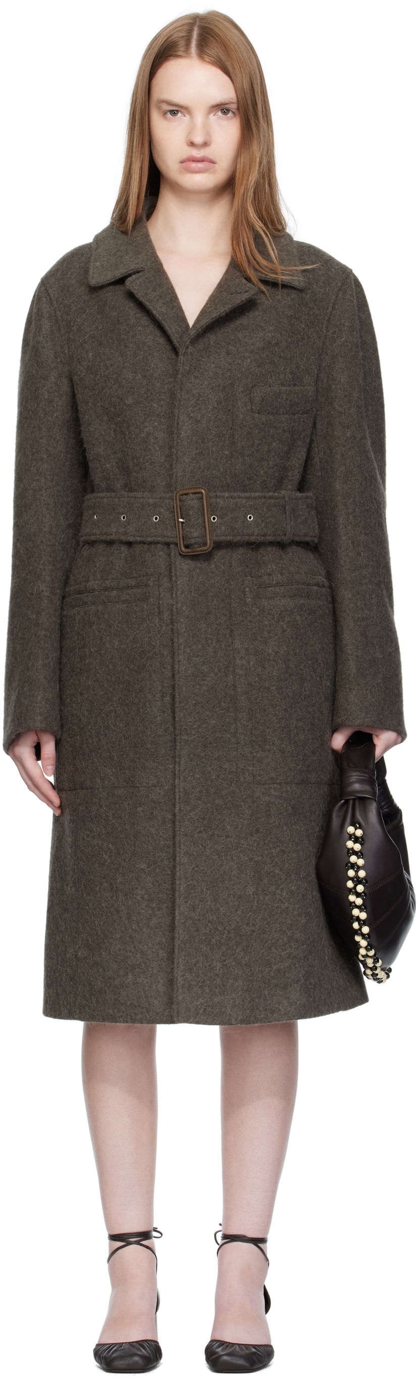 Plašči LEMAIRE LEMAIRE Belted Tailored Coat Rjava | CO1119 LF504