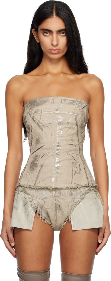 Krop-top Rick Owens Rick Owens DRKSHDW Concordians Strapless Metallic Bustier Denim Top Bež | DS02E7129 SDPF, 0