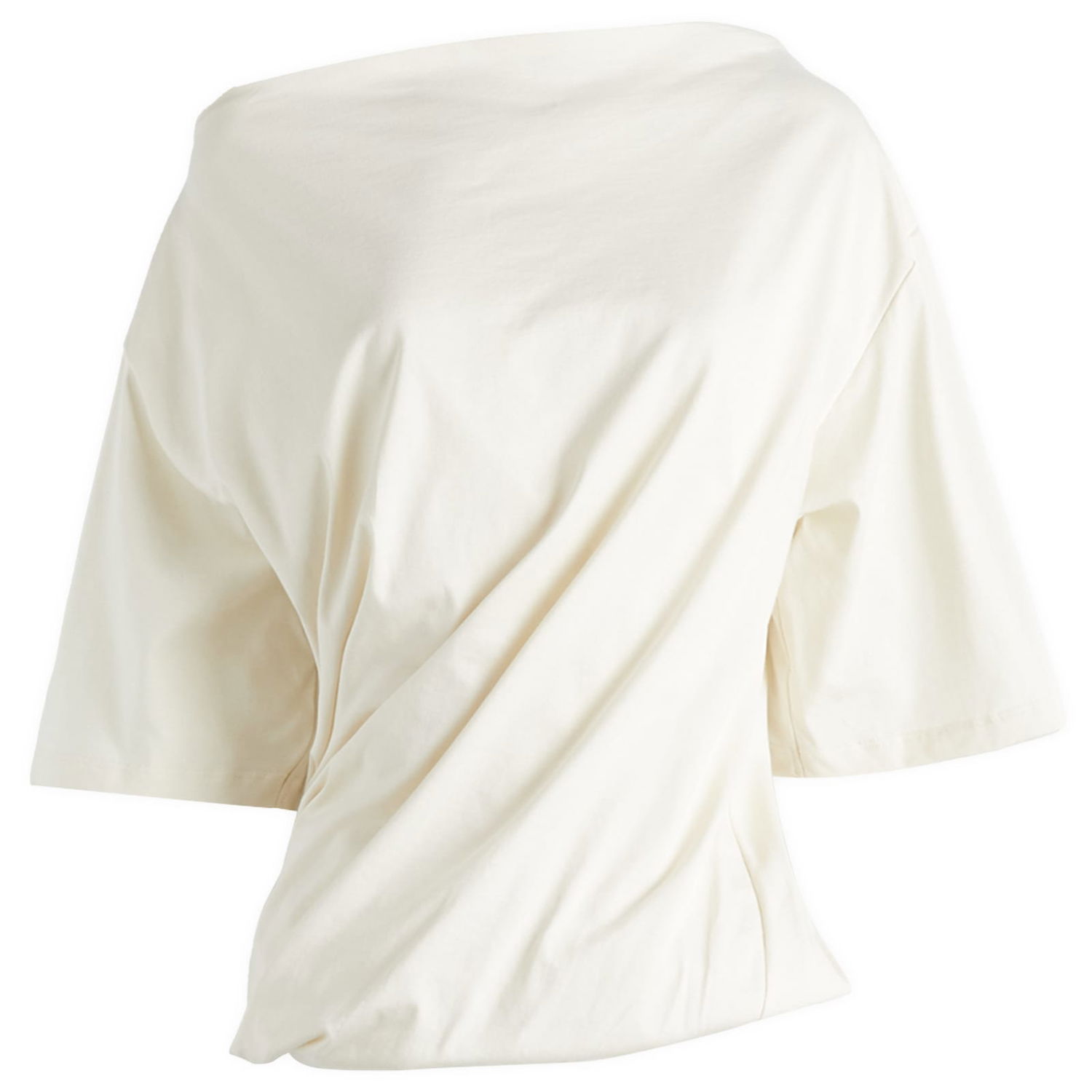 Majica Baserange Baserange Turn Draped Off-The-Shoulder T-Shirt, Size Large Bela | TOTUS-RC-SP25-Undyed, 1
