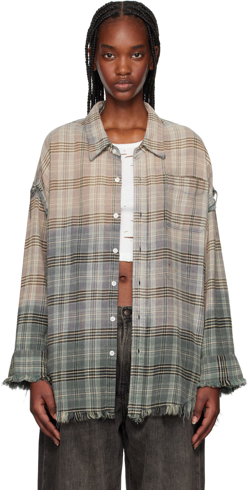 Srajce R13 R13 Shredded Seam Drop Neck Plaid Shirt Večbarvna | R13WR075-R458B