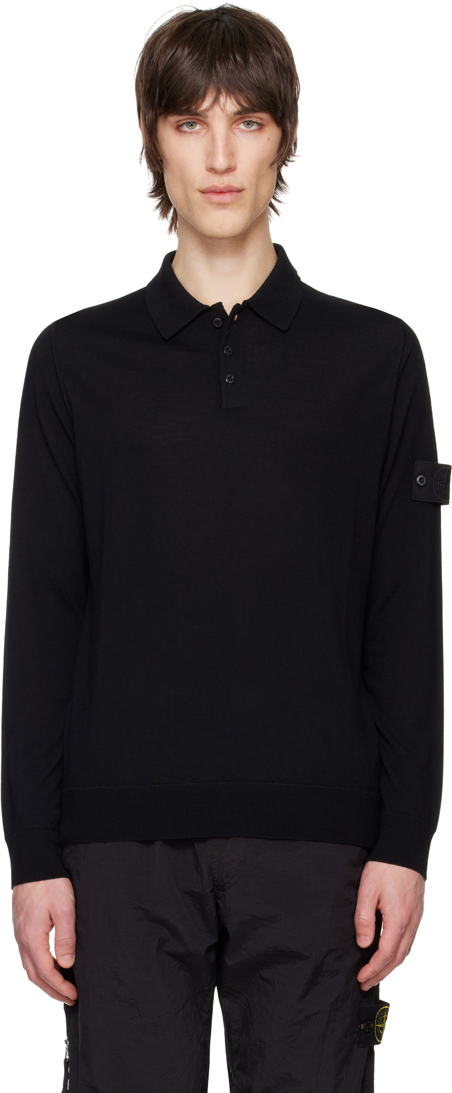 Pleteni pulover Stone Island Stone Island Pure Wool Long Sleeve Polo Črna | K1S15 5100071 S00FC, 0