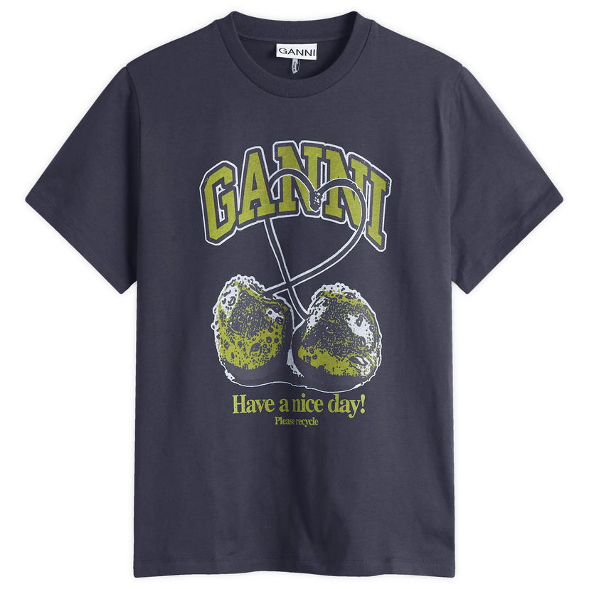 Majica GANNI GANNI Relaxed Fit Graphic T-Shirt with Cherries Print Mornarica | T4292-252