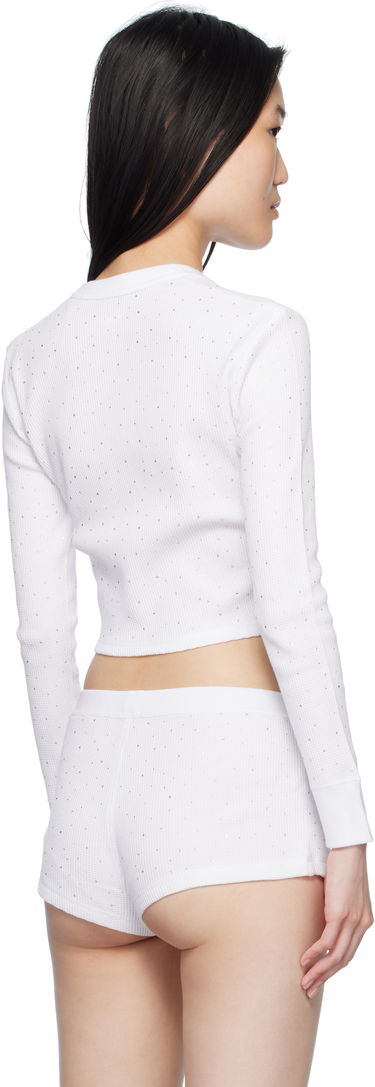 Pleteni pulover Alexander Wang White Crystal Hotfix Long-Sleeve Waffle Cardigan Bela | 8C4245810T, 2