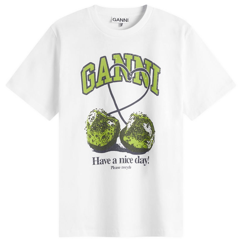 Majica GANNI GANNI Cherry Relaxed T-Shirt, Size Large Bela | T4291-151