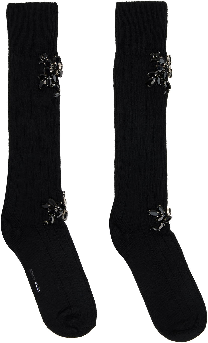 Nogavice Simone Rocha Simone Rocha Embellished Rose Knee Socks Črna | SOCK63B 0634