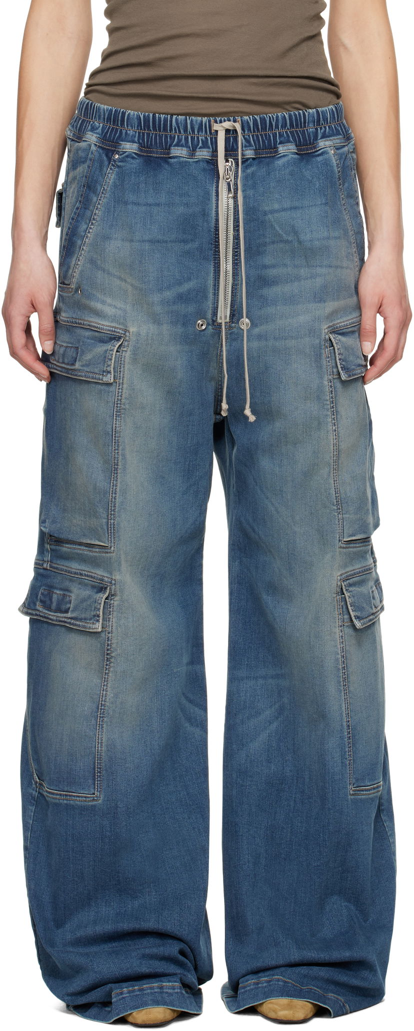 Kavbojke Rick Owens Rick Owens DRKSHDW Hollywood Jumbo Belas Denim Cargo Pants Modra | DS01E3324 SDWB