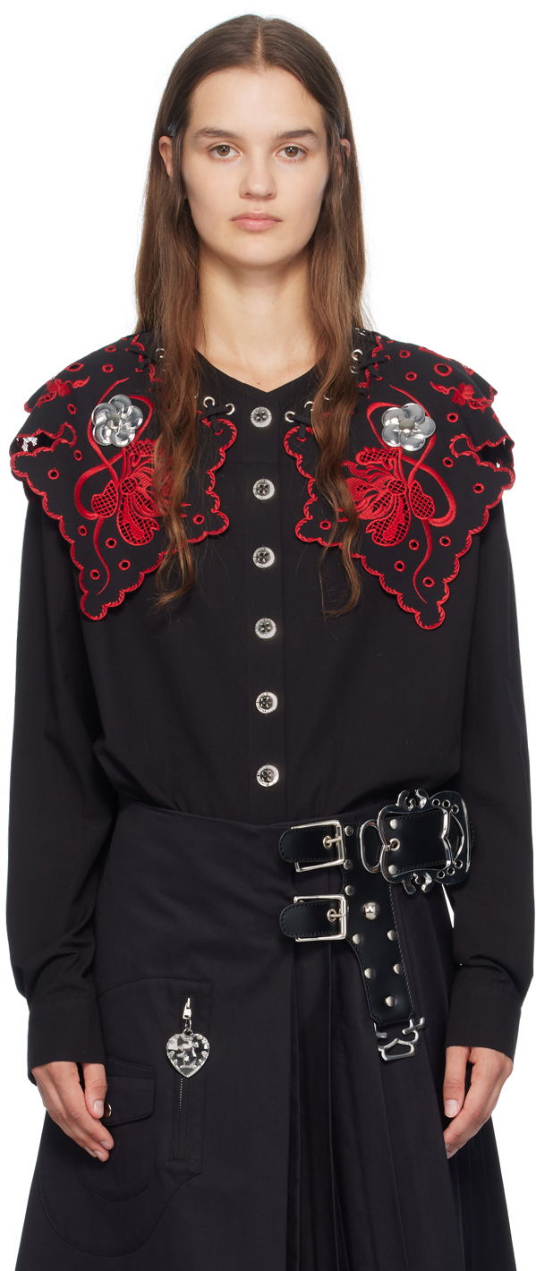 Srajce Chopova Lowena Marlin Embroidered Detachable-Collar Shirt Črna | 2243