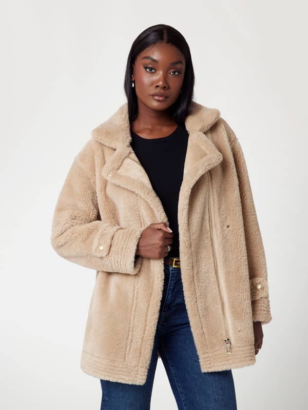 Bomber jakna GUESS Faux Shearling Coat Bež | W4BL16WGHZ0