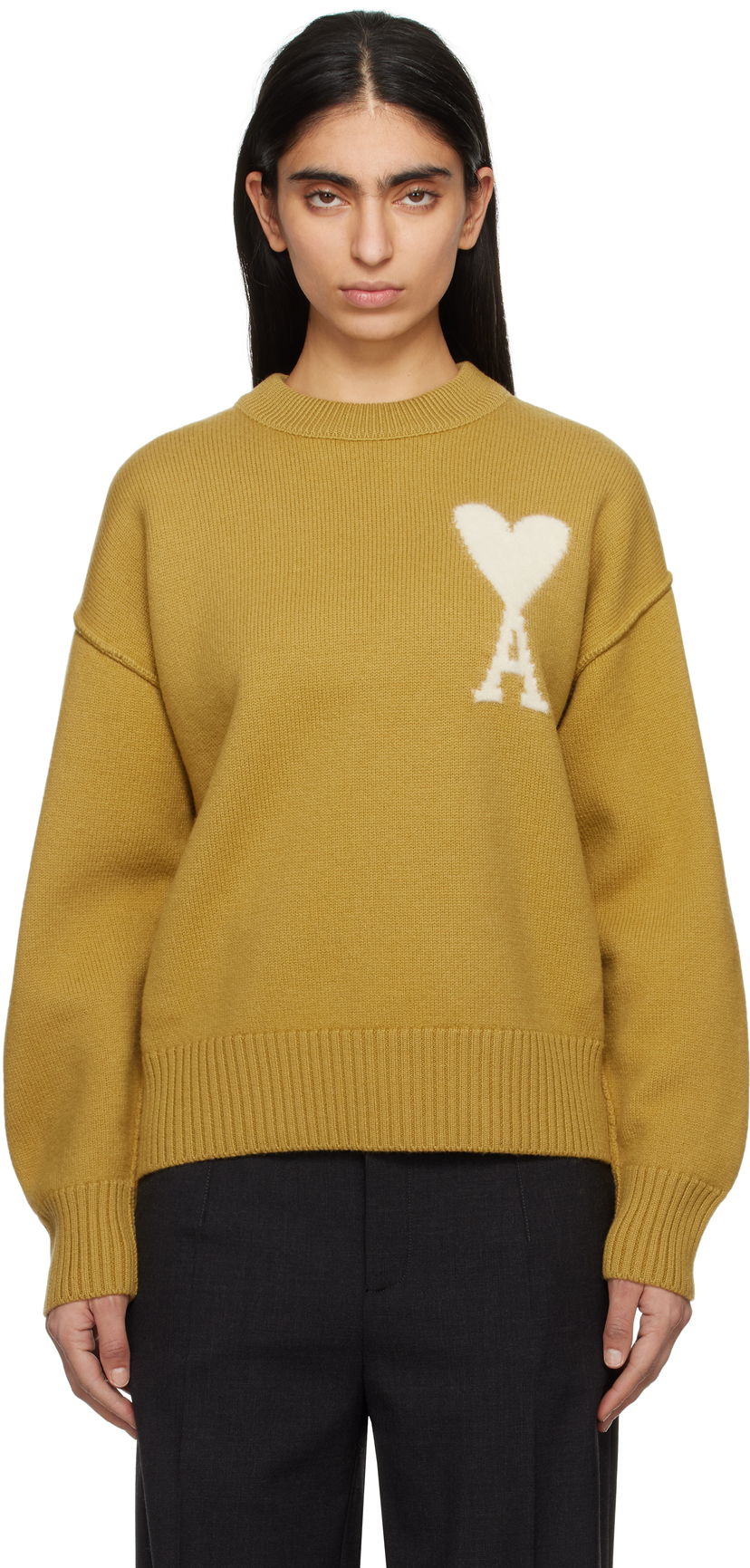 Pleteni pulover AMI AMI Paris Wool Ami de Coeur Sweater Rumena | UKS090.KN0090