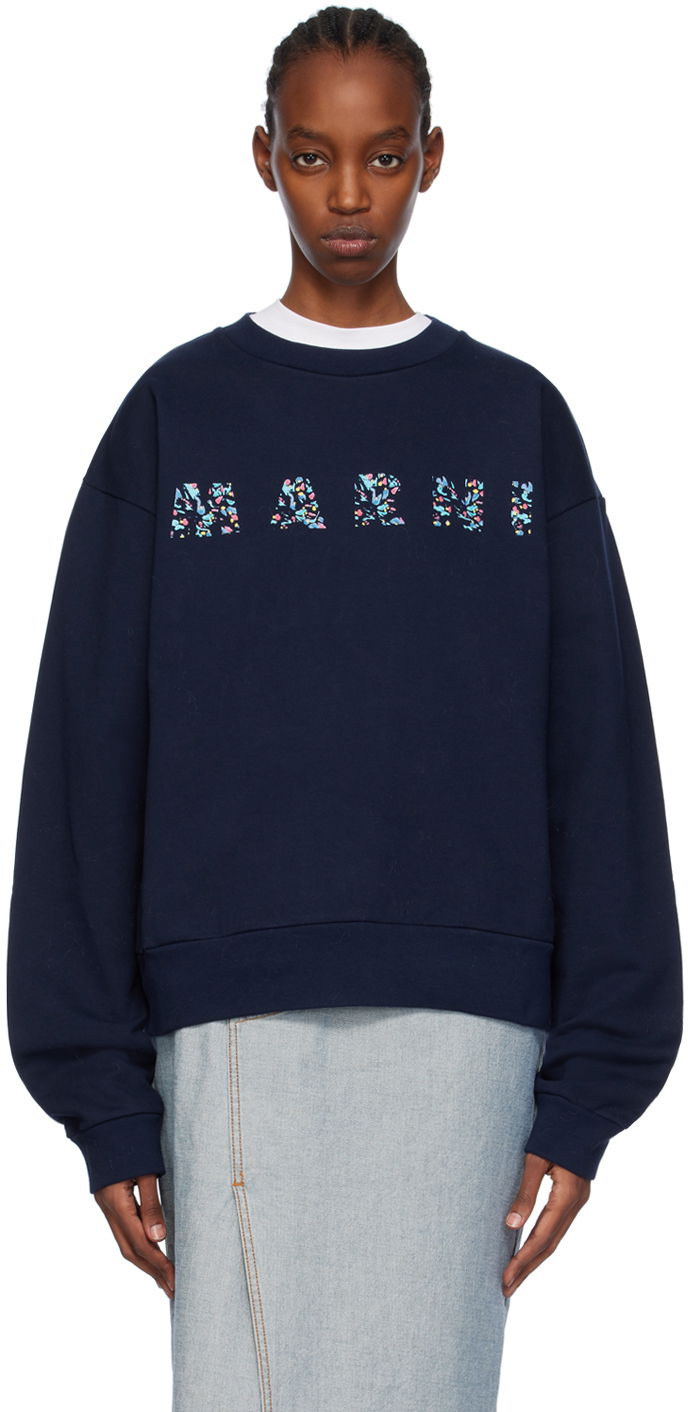 Pulover Marni Printed Sweatshirt Mornarica | FUMU0074PD USCW22