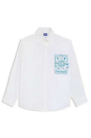 Srajce BOSS Oversized-fit Blouse in Cotton with Tarot Prints Bela | 50550270