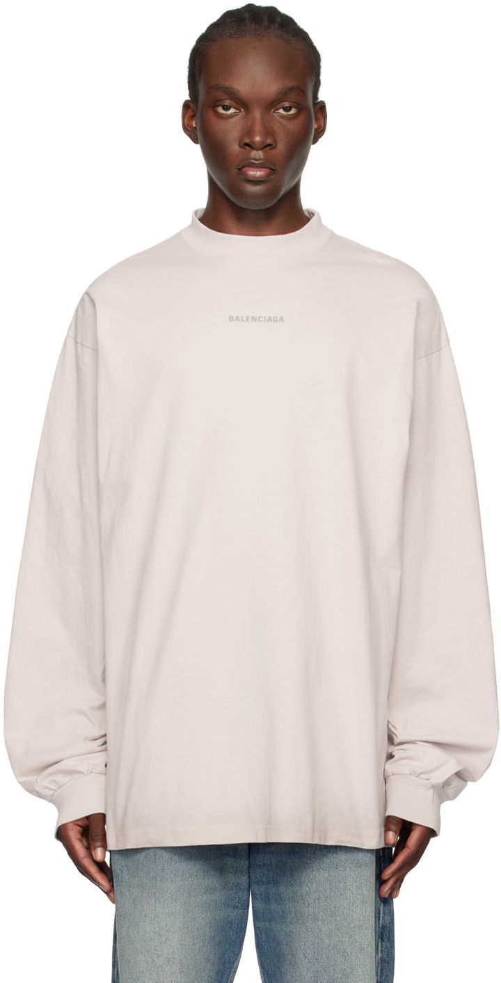 Majica Balenciaga Off-White Graphic Long Sleeve T-Shirt Bež | 744449TQVN1