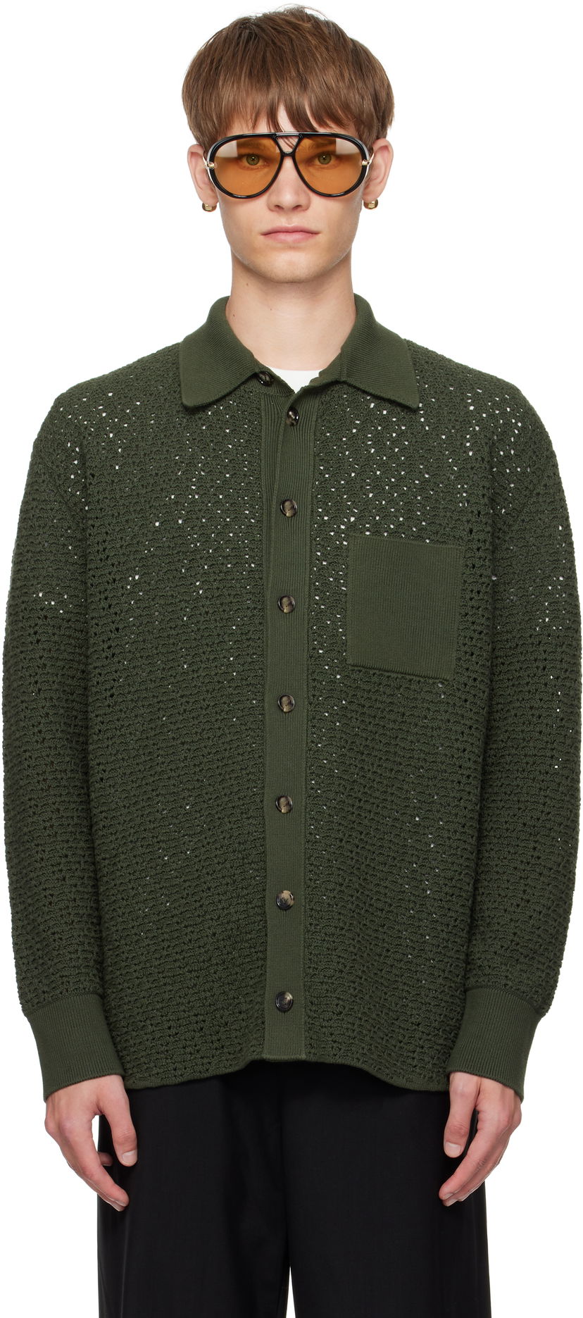 Pleteni pulover Bottega Veneta Bottega Veneta Crochet Cardigan Zelena | 841367V5SP03293