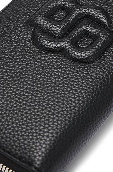 Denarnica BOSS Balenciaga Grained Leather Ziparound Wallet with Padded Double B Monogram Črna | 50536354, 1