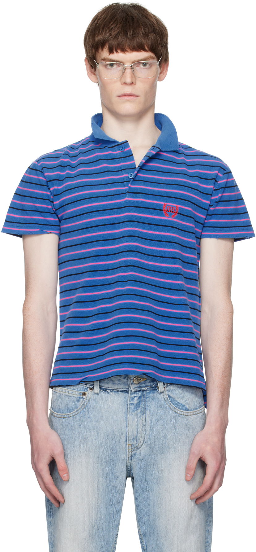 Polo majica Balenciaga Balenciaga Laurel Classic Fitted Polo Modra | 833244TSVF74326